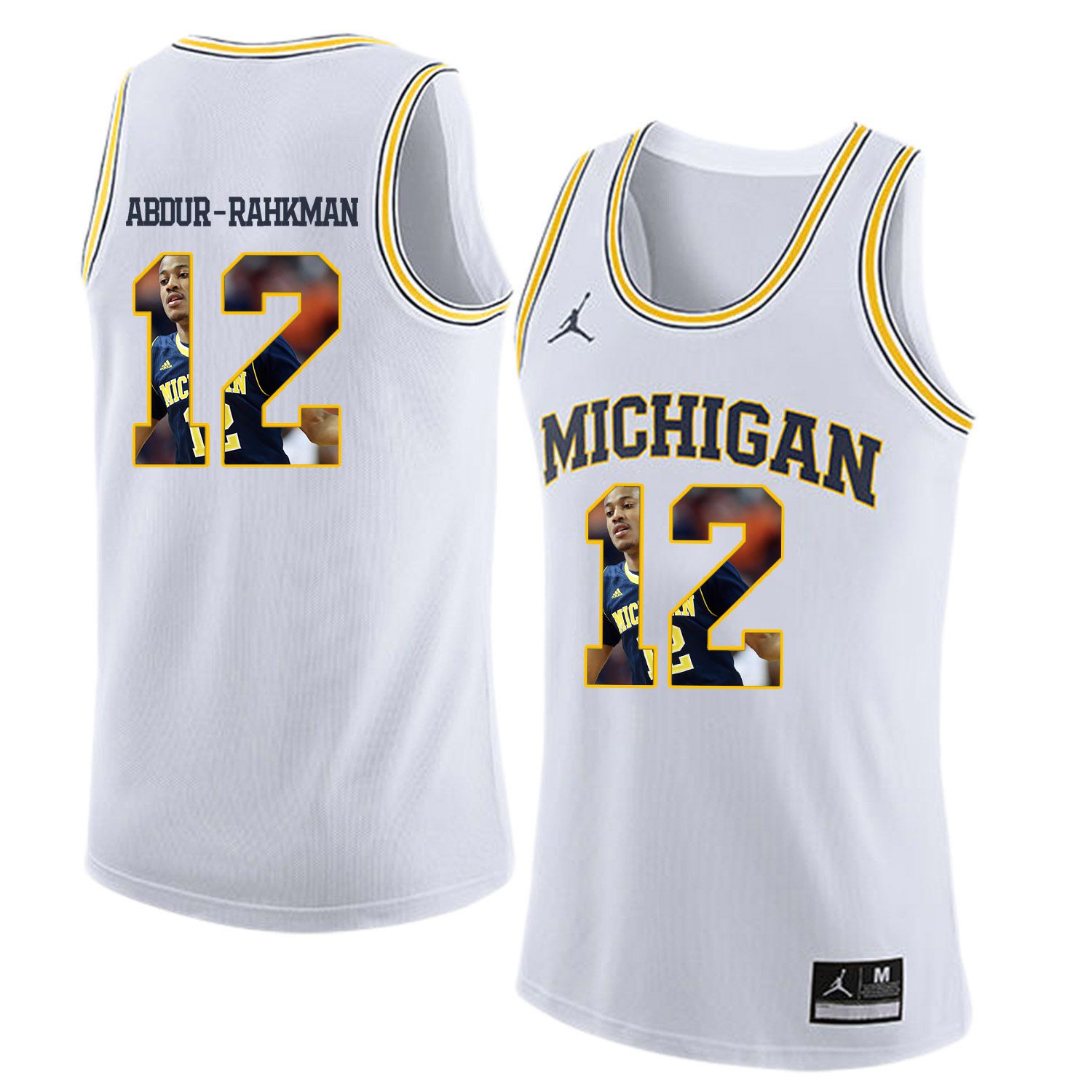 Men Jordan University of Michigan Basketball White #12 Abdur-Rahkman Fashion Edition Customized NCAA Jerseys